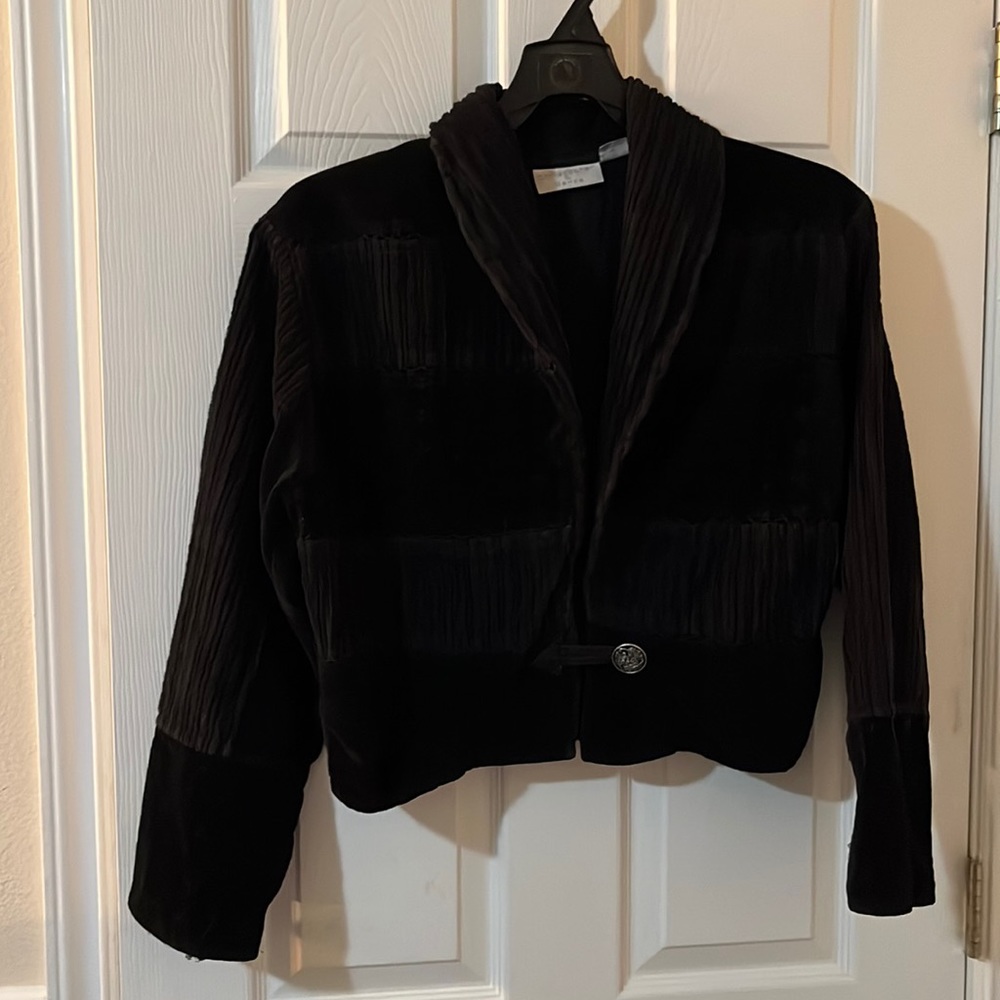 Christopher & Banks Textured Black Waist Length Jacket